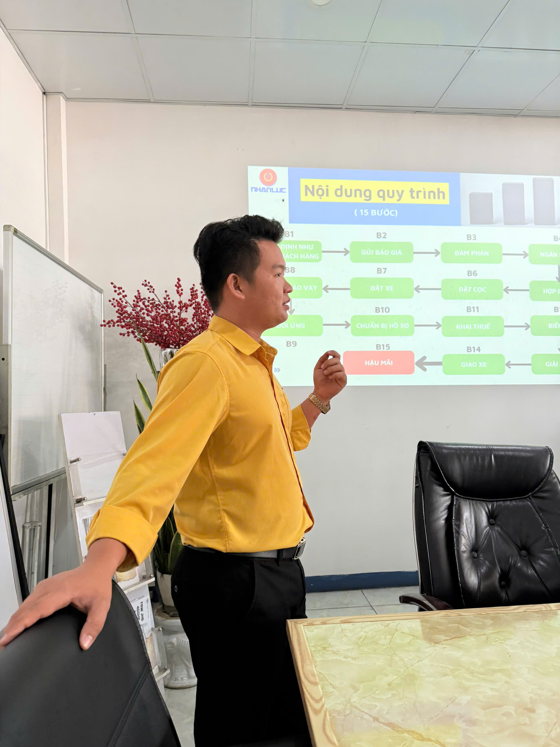 Anh Tuấn trong buổi đào tạo quy trình bán hàng